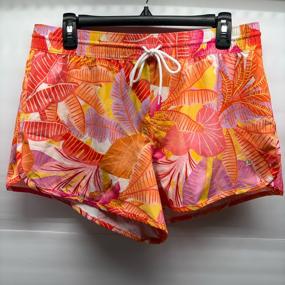 Hurley Women's Athletic Shorts - Orange and Pink Tropical